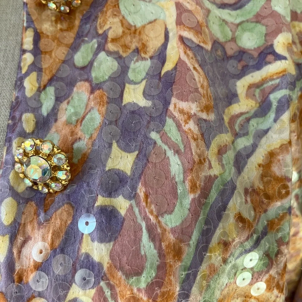 A.J. Bari Vintage Silk Blazer Colorful Sequin Rhinestones - Picture 4 of 10